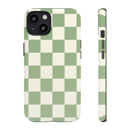 Sage Green Checkerboard Phone Case | Minimal Aesthetic Tough Case
