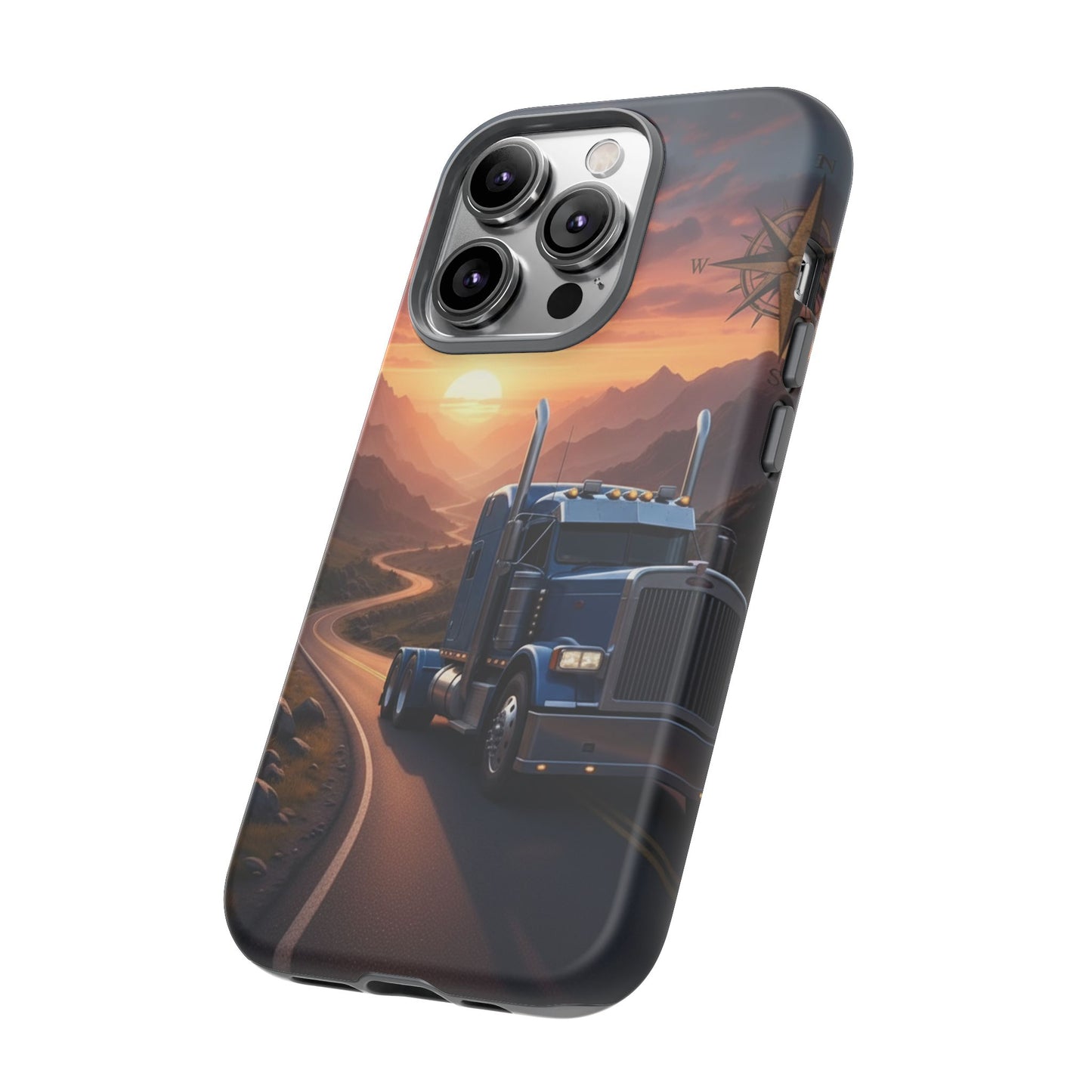 Semi Truck Sunset Phone Case | Trucker Gift | Diesel Truck Highway Road iPhone & Samsung Tough Protective Case