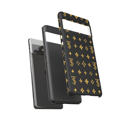 Gold Monogram Pattern Tough Phone Case | Black & Gold Luxury Design for Iphone, Samsung Galaxy and Pixel