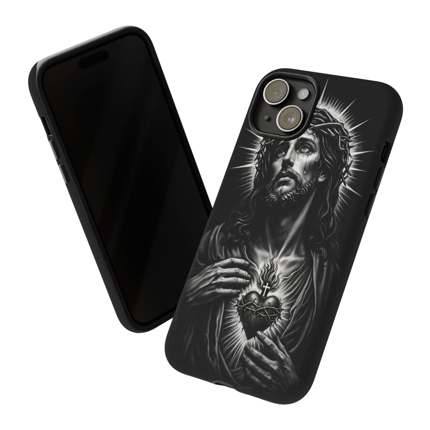 Jesus Sacred Heart Phone Case Black White Christian Faith Aesthetic