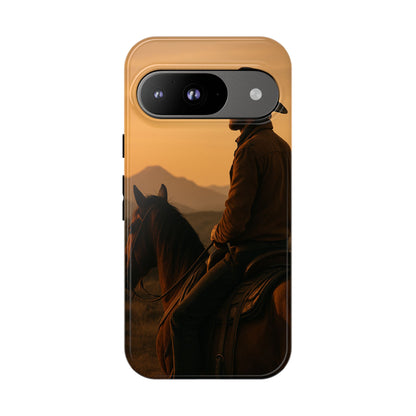 Western Cowboy Sunset Phone Case | Horse Rider Desert Aesthetic Tough Protective Case