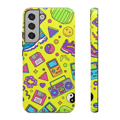 90s Retro Neon Phone Case – Y2K Nostalgia Colorful Icons Tough Protective Case