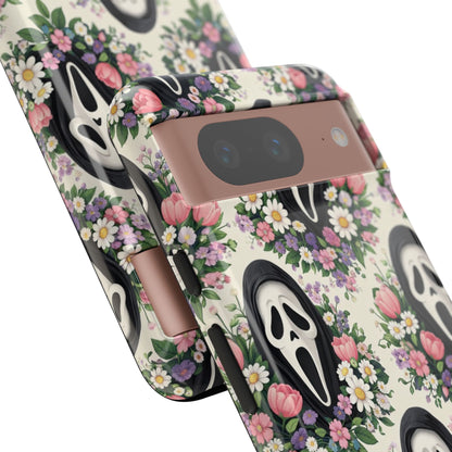 Floral Ghost Face Aesthetic Phone Case – Cute Spooky Tough Cover