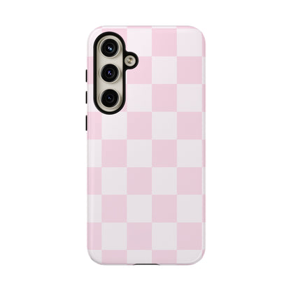 Light Pink Checkerboard Phone Case | Pastel Aesthetic Checkered iPhone & Samsung Tough Case