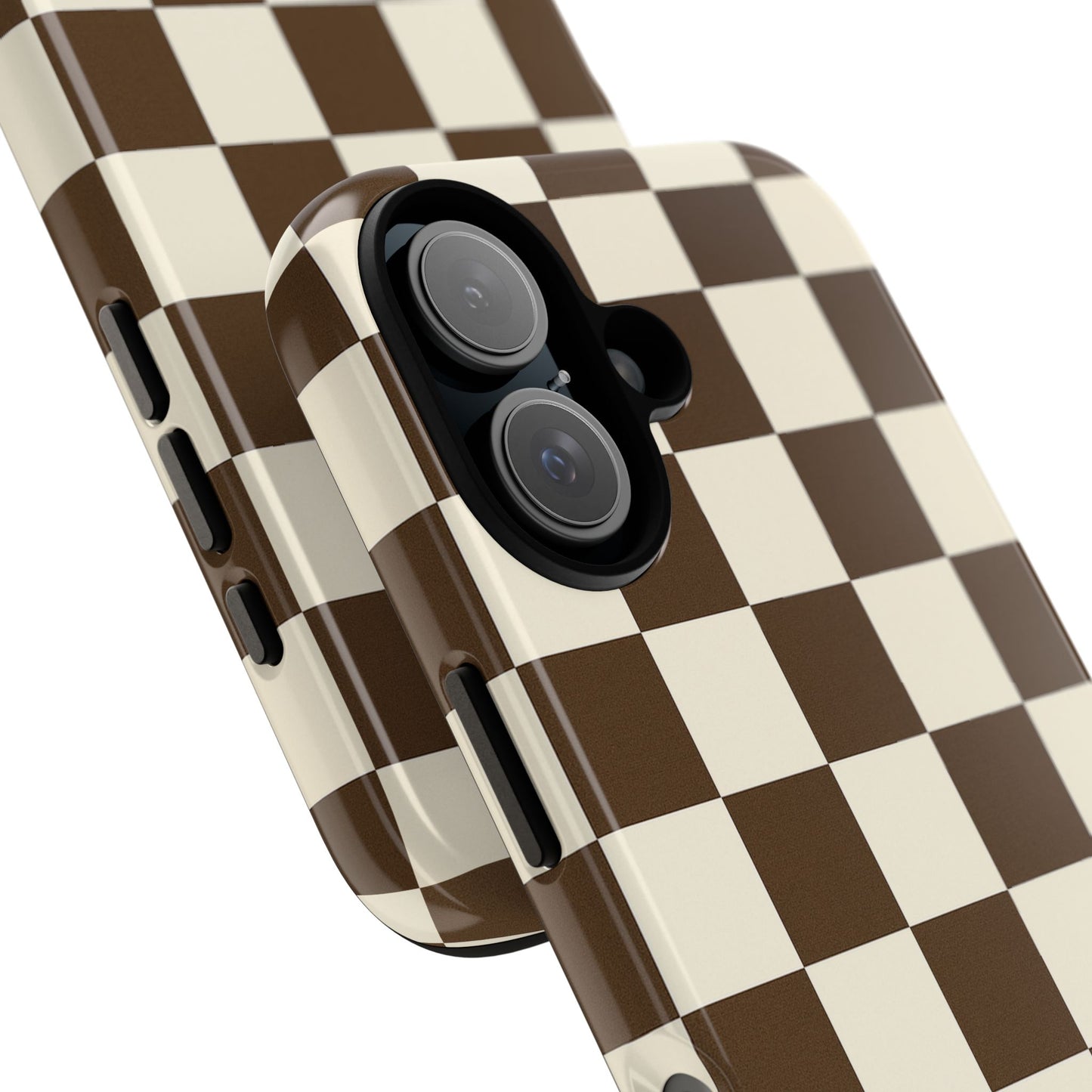 Mocha Checkerboard Phone Case | Neutral Aesthetic Checkered iPhone & Samsung Tough Case