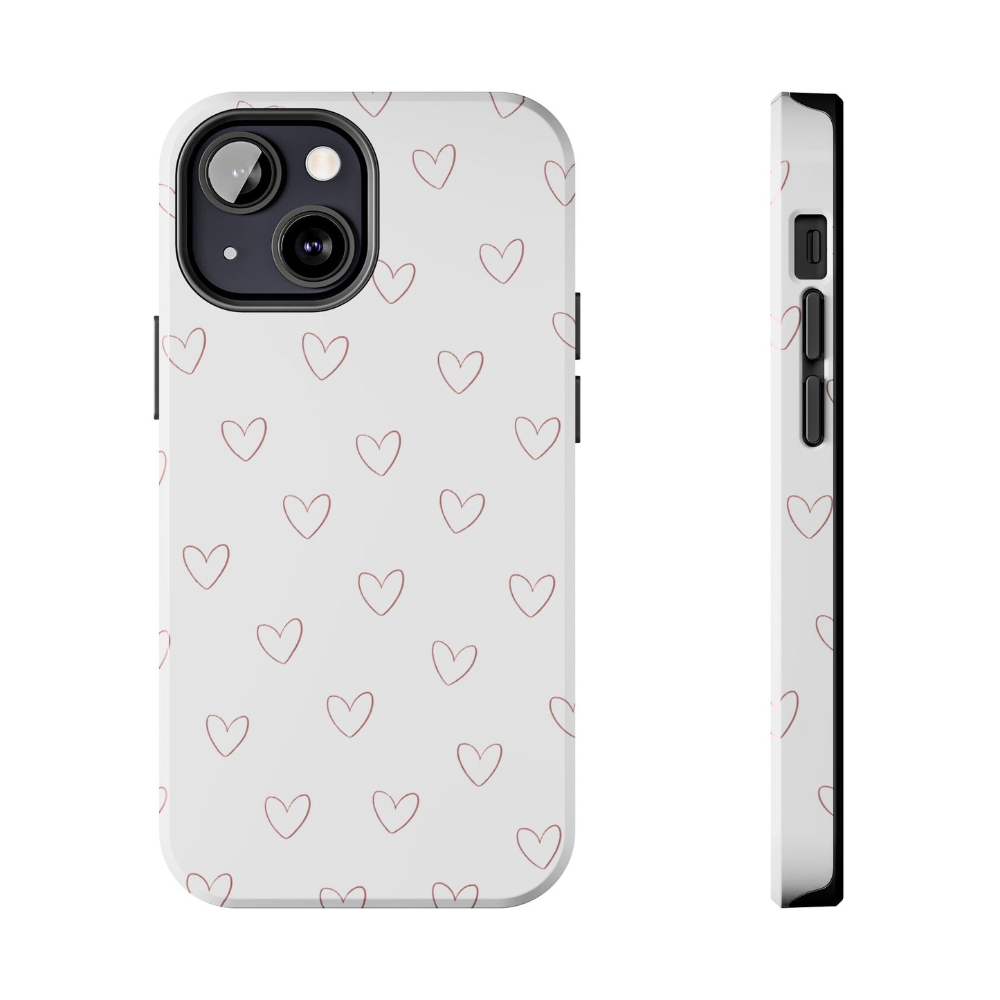 Hand-Drawn Hearts Tough Phone Case | Minimal Pink Heart Pattern