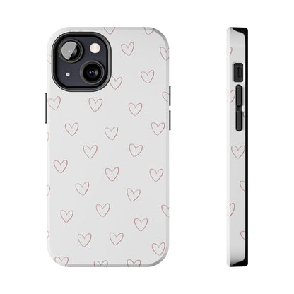 Hand-Drawn Hearts Tough Phone Case | Minimal Pink Heart Pattern