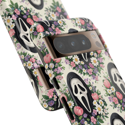 Floral Ghost Face Aesthetic Phone Case – Cute Spooky Tough Cover