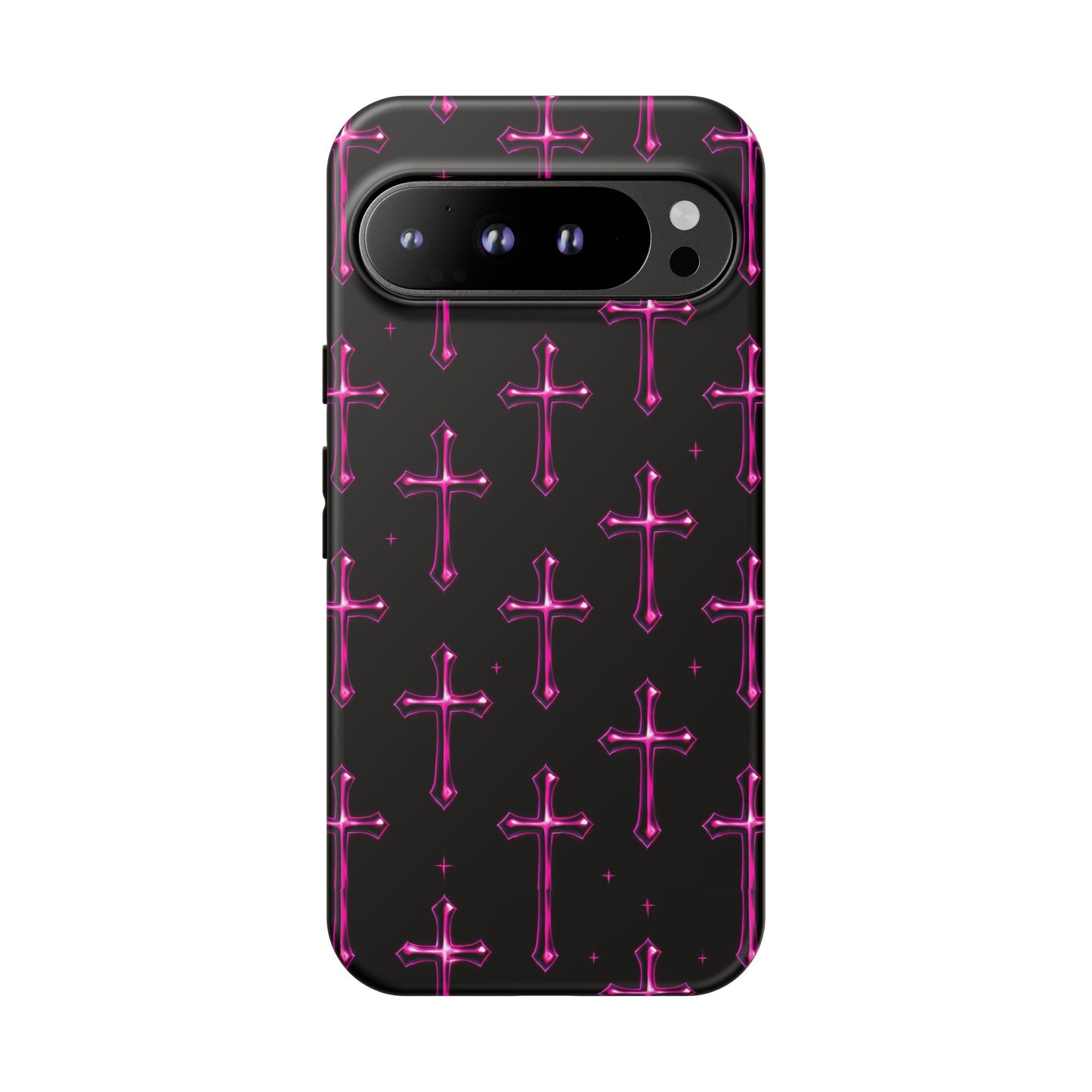 Neon Pink Cross Pattern Phone Case | Tough Protective Case for Iphone, Samsung Galaxy and Pixel