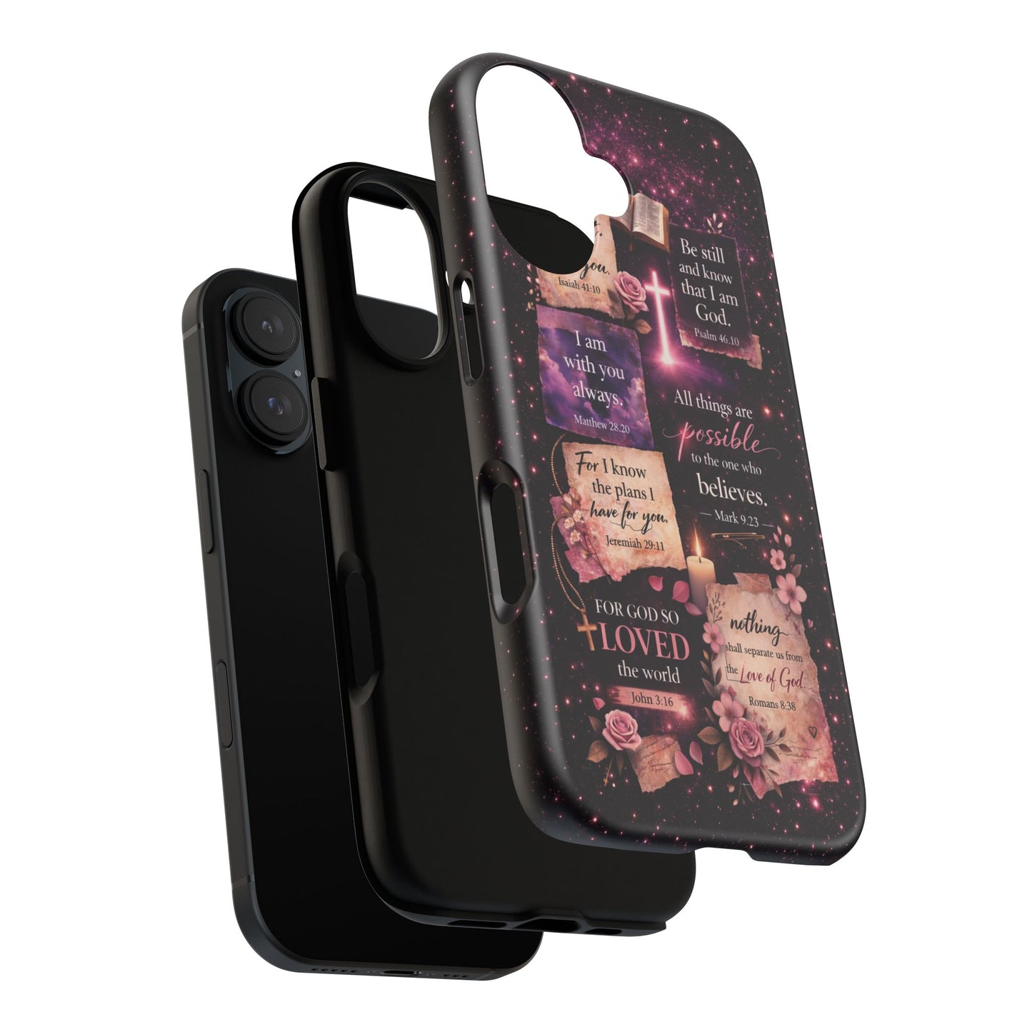 Christian Bible Verse Phone Case Pink Floral Faith Tough Protective Cover Gift