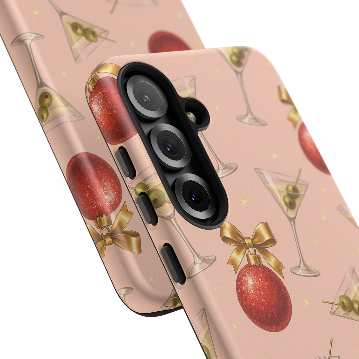 Cocktail Ornament Phone Case – Pink Martini & Cherry Pattern | Glossy or Matte for Iphone, Samsung Galaxy and Pixel