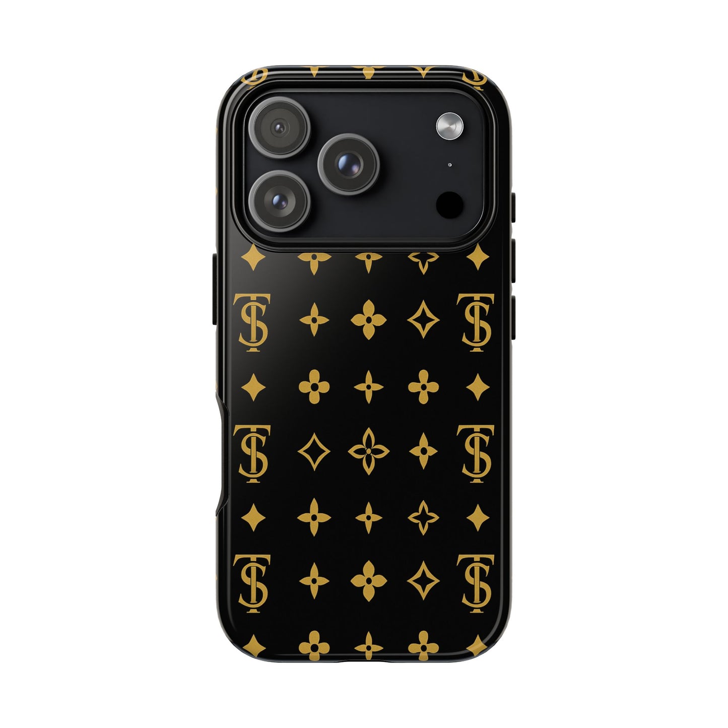 Gold Monogram Pattern Tough Phone Case | Black & Gold Luxury Design for Iphone, Samsung Galaxy and Pixel