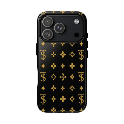 Gold Monogram Pattern Tough Phone Case | Black & Gold Luxury Design for Iphone, Samsung Galaxy and Pixel