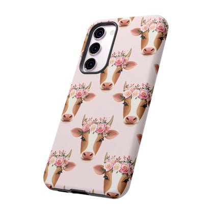 Floral Cow Phone Case – Cute Pink Cow Print Tough Protective Case for Iphone, Samsung Galaxy and Pixel