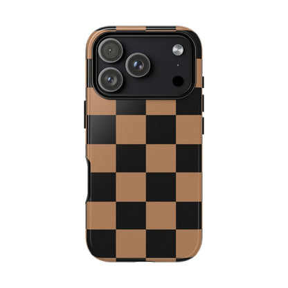 Brown Checkered Phone Case | Aesthetic Checkerboard iPhone & Samsung Tough Case