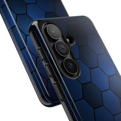 Blue Hexagon Gradient Phone Case | Honeycomb Geometric Tech Aesthetic | Minimalist Tough Case for iPhone & Samsung
