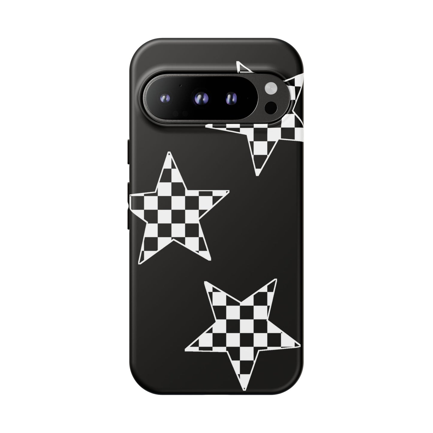 Checkered Star Tough Phone Case – Black Retro Graphic Protective Cover for Iphone, Samsung Galaxy and Pixel