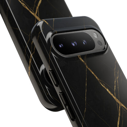 Black Marble Phone Case with Gold Veins – Luxury Minimal Aesthetic Tough Case