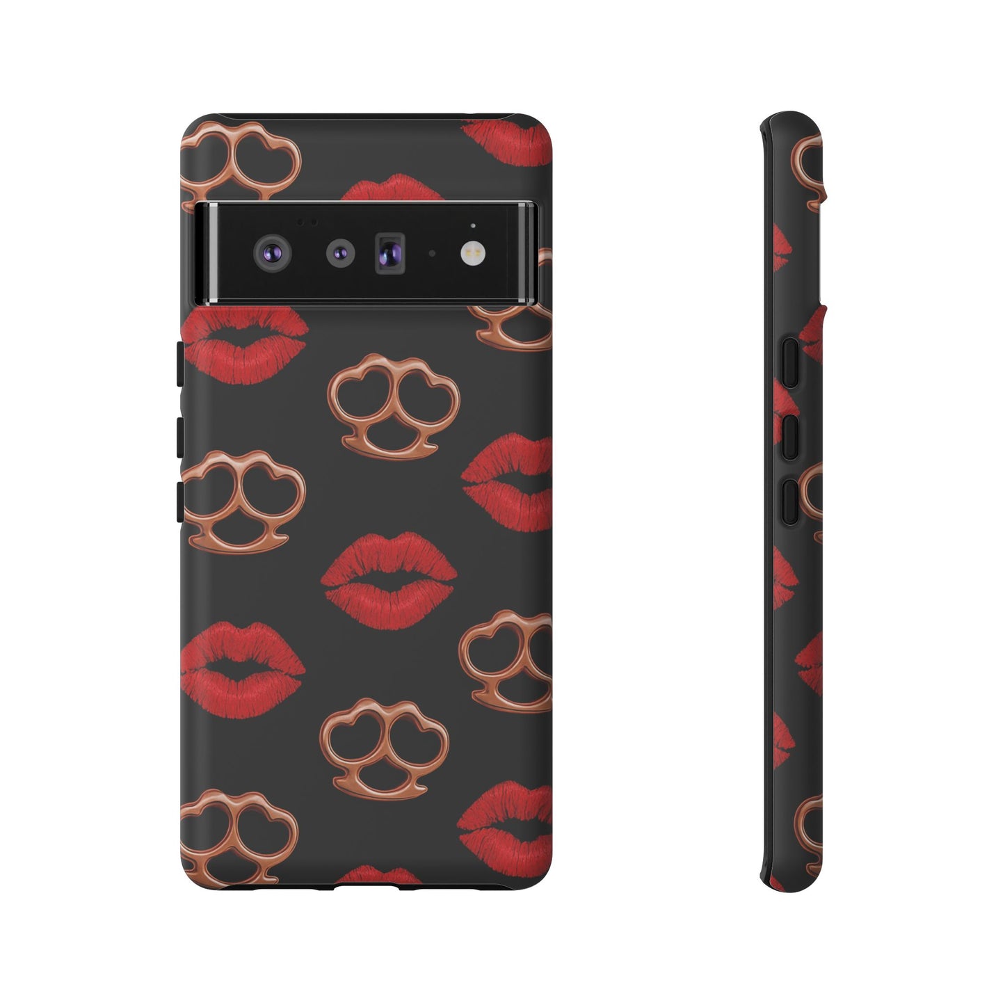 Red Lipstick & Knuckle Duster Phone Case | Bold Kiss Print Tough Protective Cover for Iphone, Samsung Galaxy and Pixel