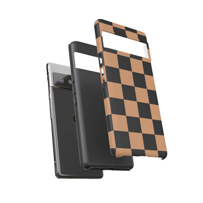 Brown Checkered Phone Case | Aesthetic Checkerboard iPhone & Samsung Tough Case
