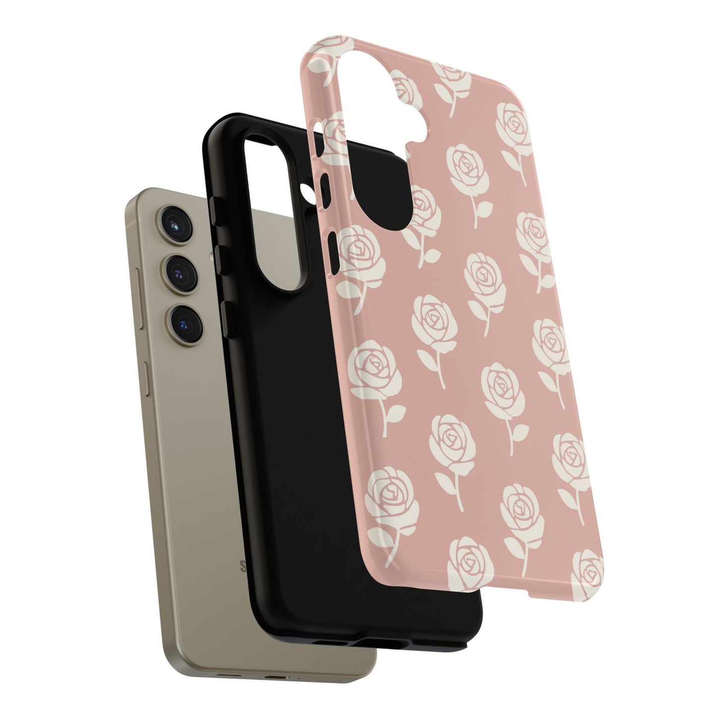 White Rose Pattern Tough Phone Case | Elegant Floral Aesthetic Case for Iphone, Samsung Galaxy and Pixel