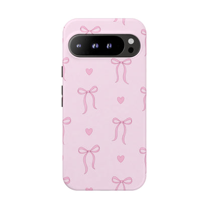 Pink Bow Heart Aesthetic Phone Case – Coquette Cute Tough Cover