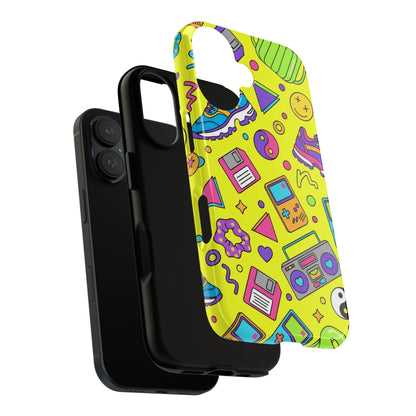 90s Retro Neon Phone Case – Y2K Nostalgia Colorful Icons Tough Protective Case