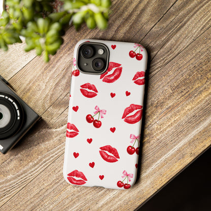 Red Lips & Cherry Phone Case – Y2K Retro Aesthetic Tough Cover