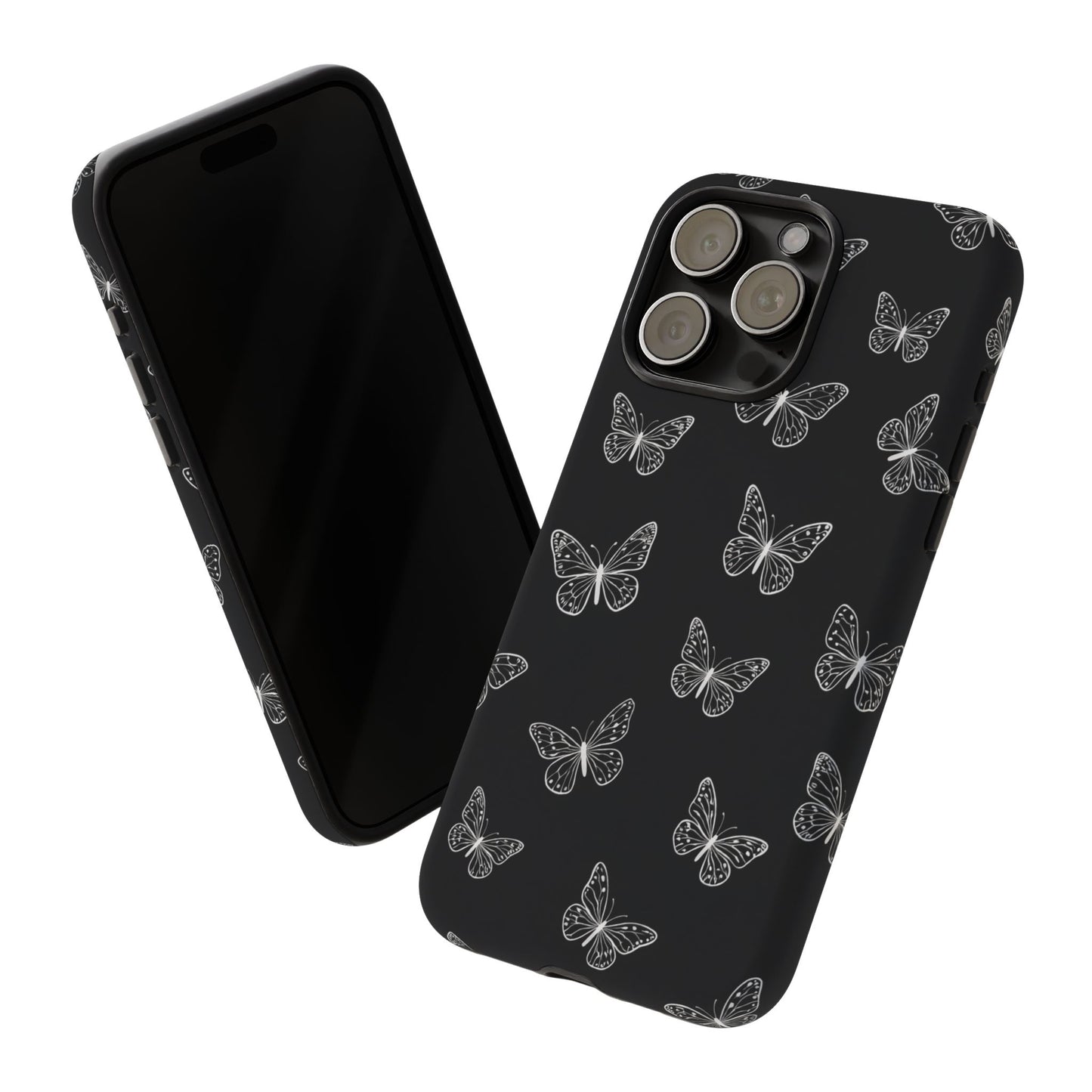 White Butterfly Pattern Phone Case – Dark Aesthetic Monochrome Tough Cover