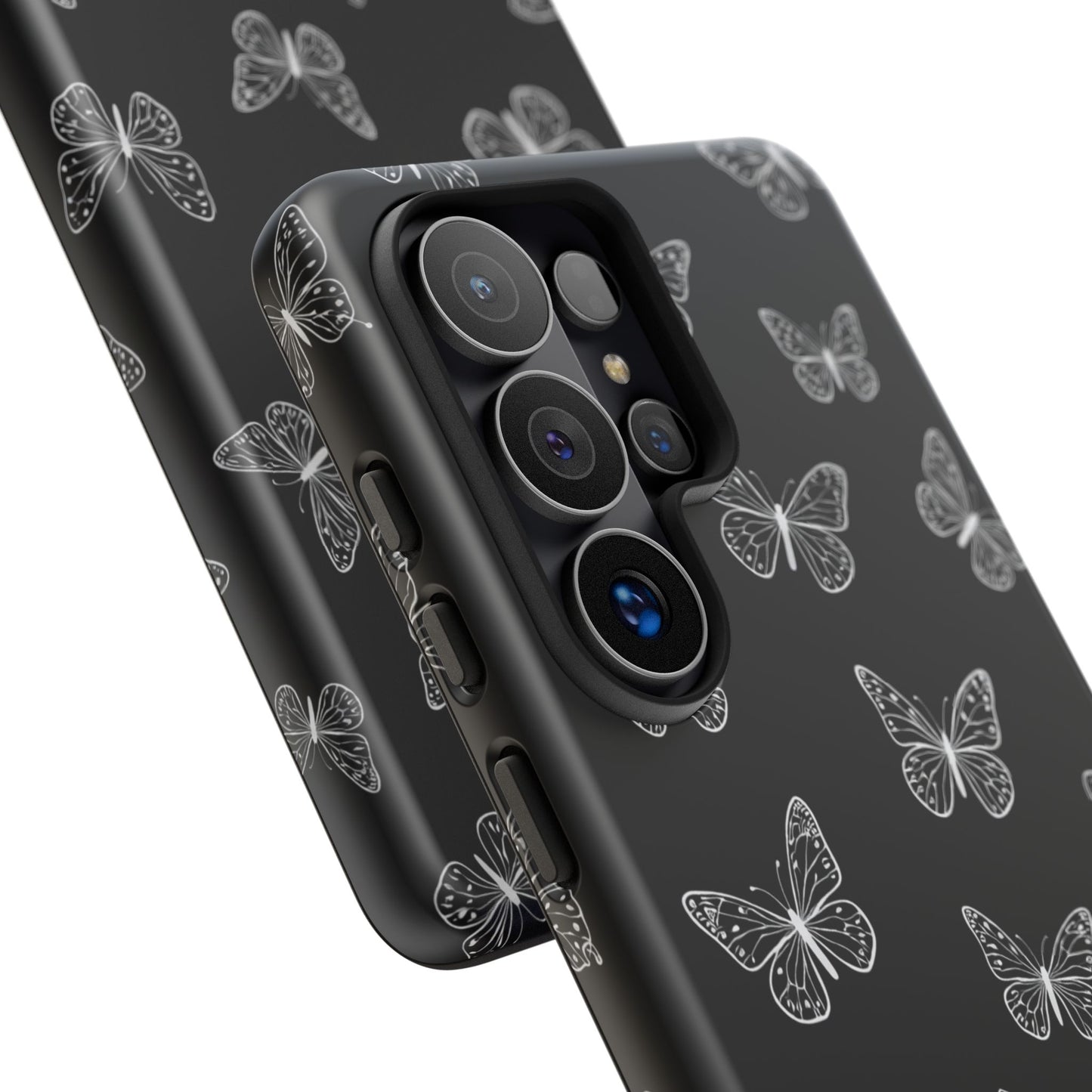 White Butterfly Pattern Phone Case – Dark Aesthetic Monochrome Tough Cover