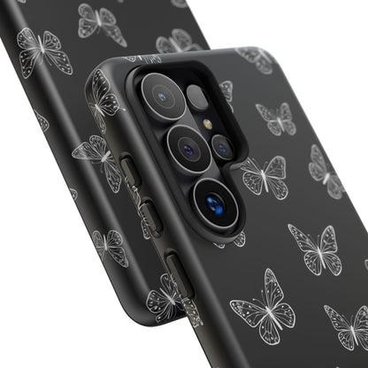 White Butterfly Pattern Phone Case – Dark Aesthetic Monochrome Tough Cover