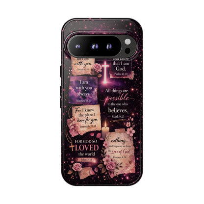 Christian Bible Verse Phone Case Pink Floral Faith Tough Protective Cover Gift