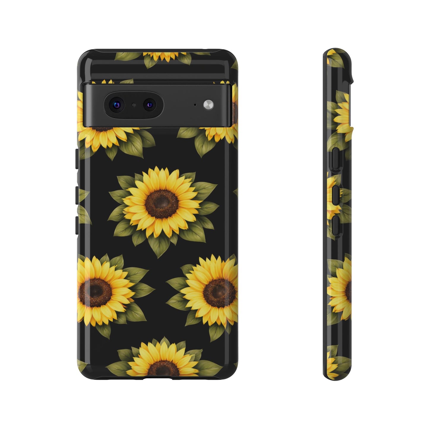 Sunflower Floral Tough Phone Case – Black Background Protective Cover for Iphone, Samsung Galaxy and Pixel
