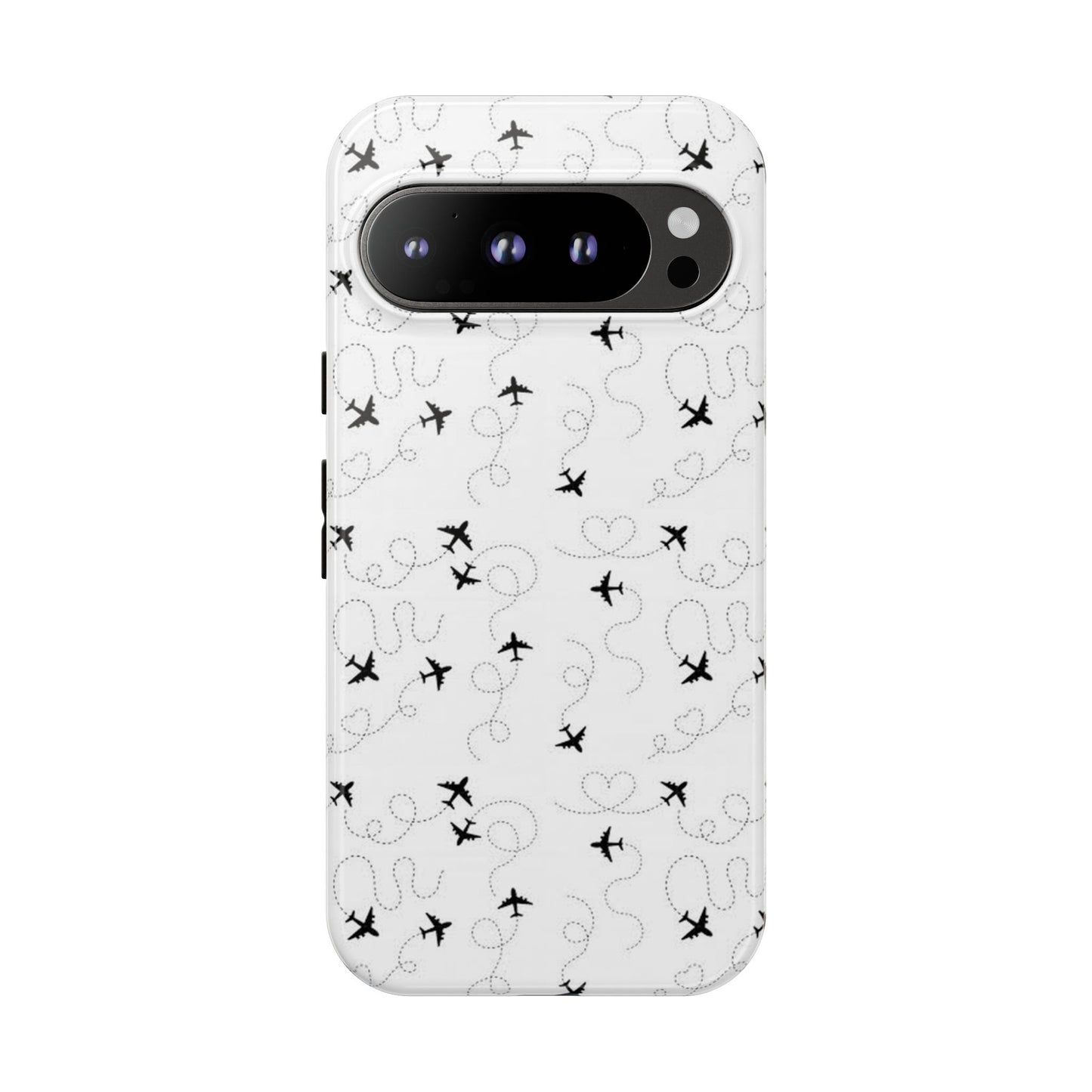 Minimal Paper Airplane Pattern Phone Case – Black White Aesthetic Tough Cover