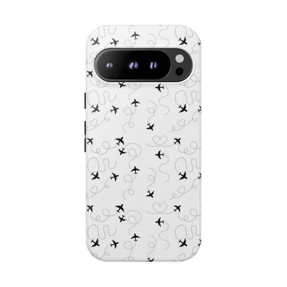 Minimal Paper Airplane Pattern Phone Case – Black White Aesthetic Tough Cover