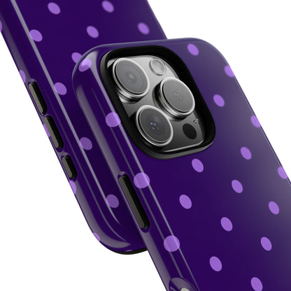 Purple Polka Dot Tough Phone Case – Cute Stylish Durable Protective Cover for Iphone, Samsung Galaxy and Pixel