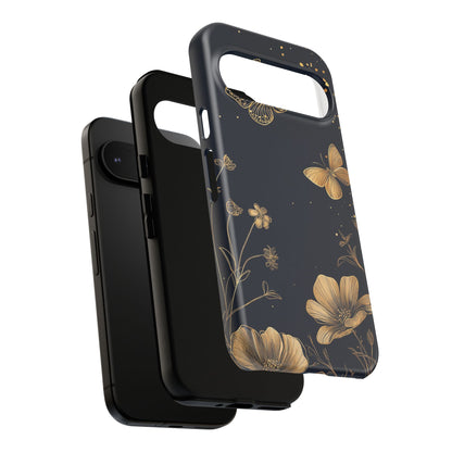 Gold Floral Butterfly Phone Case, Dark Aesthetic Botanical, Elegant Black Luxury iPhone Samsung Cover