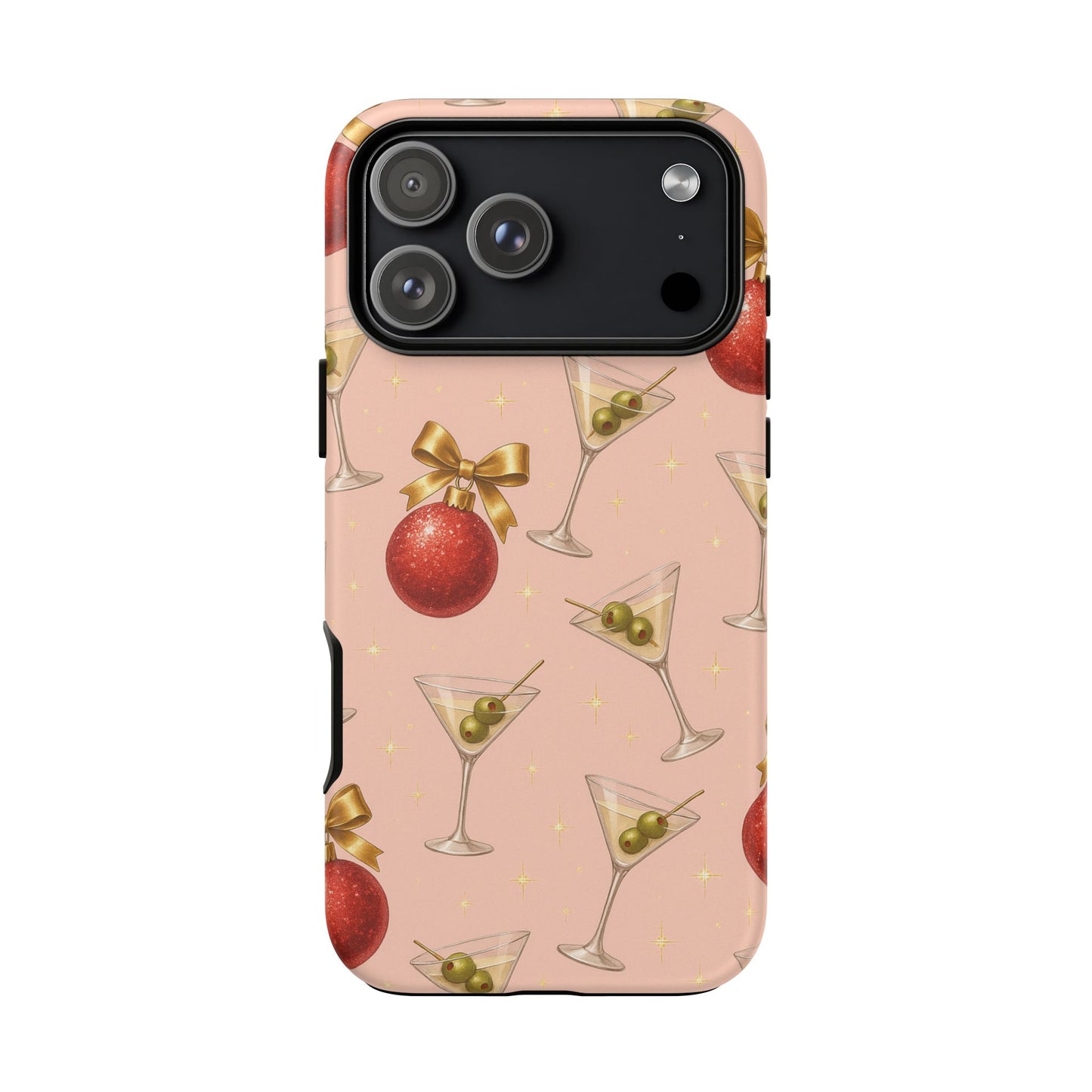 Cocktail Ornament Phone Case – Pink Martini & Cherry Pattern | Glossy or Matte for Iphone, Samsung Galaxy and Pixel