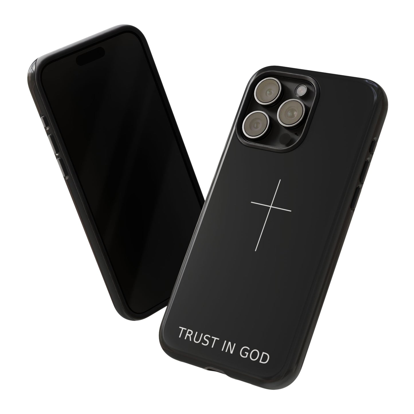Trust in God Phone Case Minimal Cross Christian Black Tough Cover