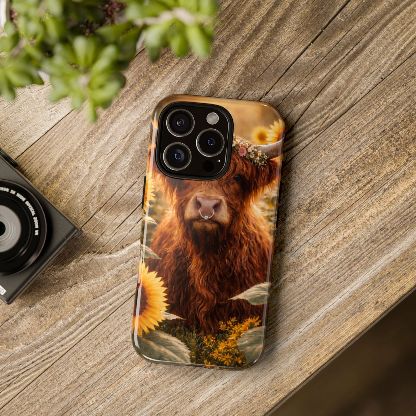 Highland Cow Sunflower Phone Case | Floral Farmhouse iPhone, Samsung Galaxy and Pixel Cover