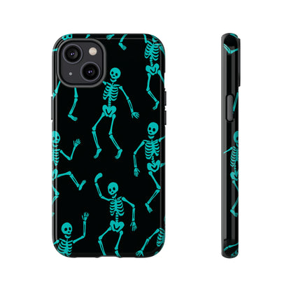 Dancing Teal Skeletons Phone Case | Tough Protective Case for Iphone, Samsung Galaxy and Pixel