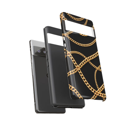 Luxury Gold Chain Phone Case – Black Designer Style Tough Protective Cover for Iphone, Samsung Galaxy and Pixel