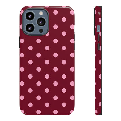 Pink Polka Dot Phone Case – Cute Aesthetic Tough Protective Phone Cover for Iphone, Samsung Galaxy and Pixel