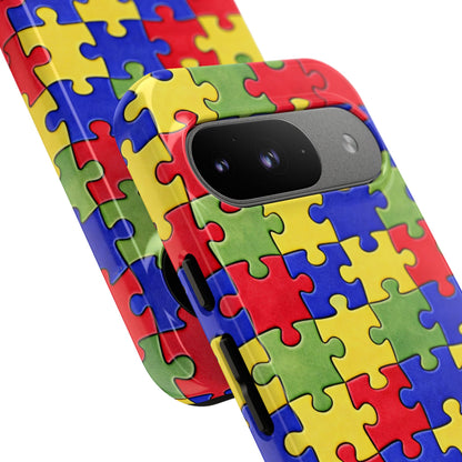 Colorful Puzzle Phone Case, Autism Awareness Jigsaw Design, Tough Protective Case, iPhone & Samsung Case, Vibrant Puzzle Pattern
