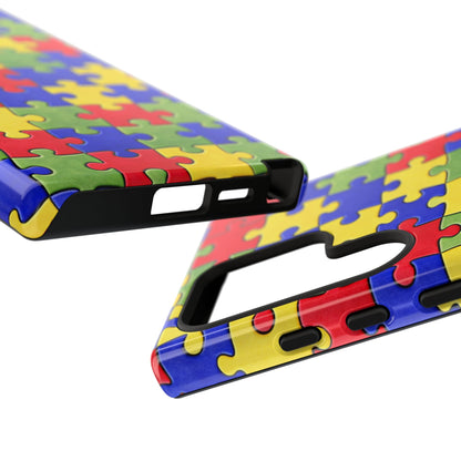 Colorful Puzzle Phone Case, Autism Awareness Jigsaw Design, Tough Protective Case, iPhone & Samsung Case, Vibrant Puzzle Pattern