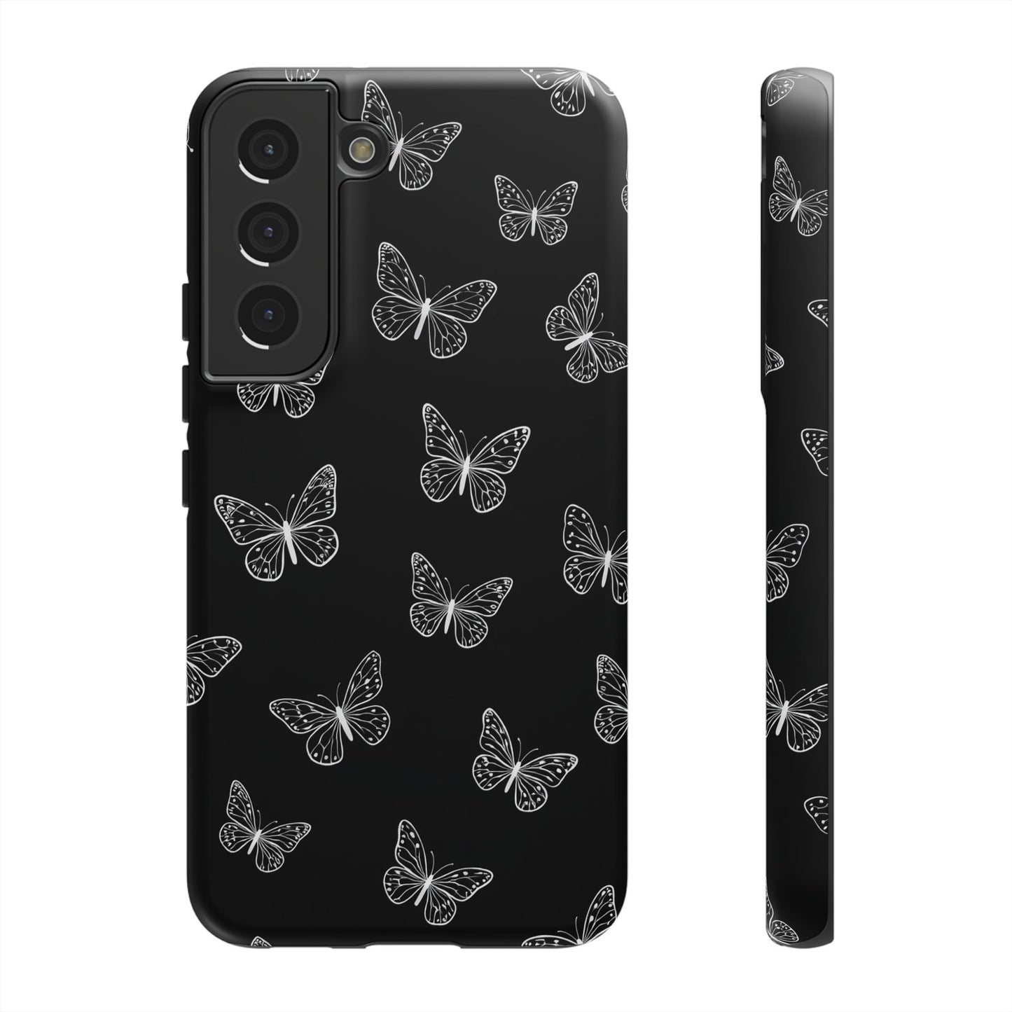 White Butterfly Pattern Phone Case – Dark Aesthetic Monochrome Tough Cover