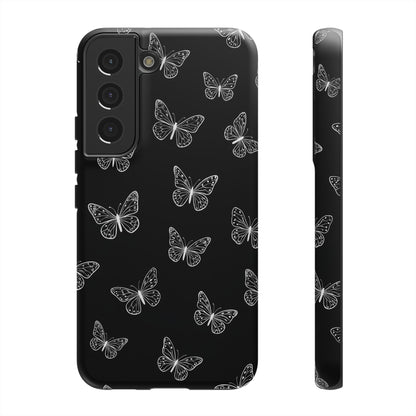 White Butterfly Pattern Phone Case – Dark Aesthetic Monochrome Tough Cover