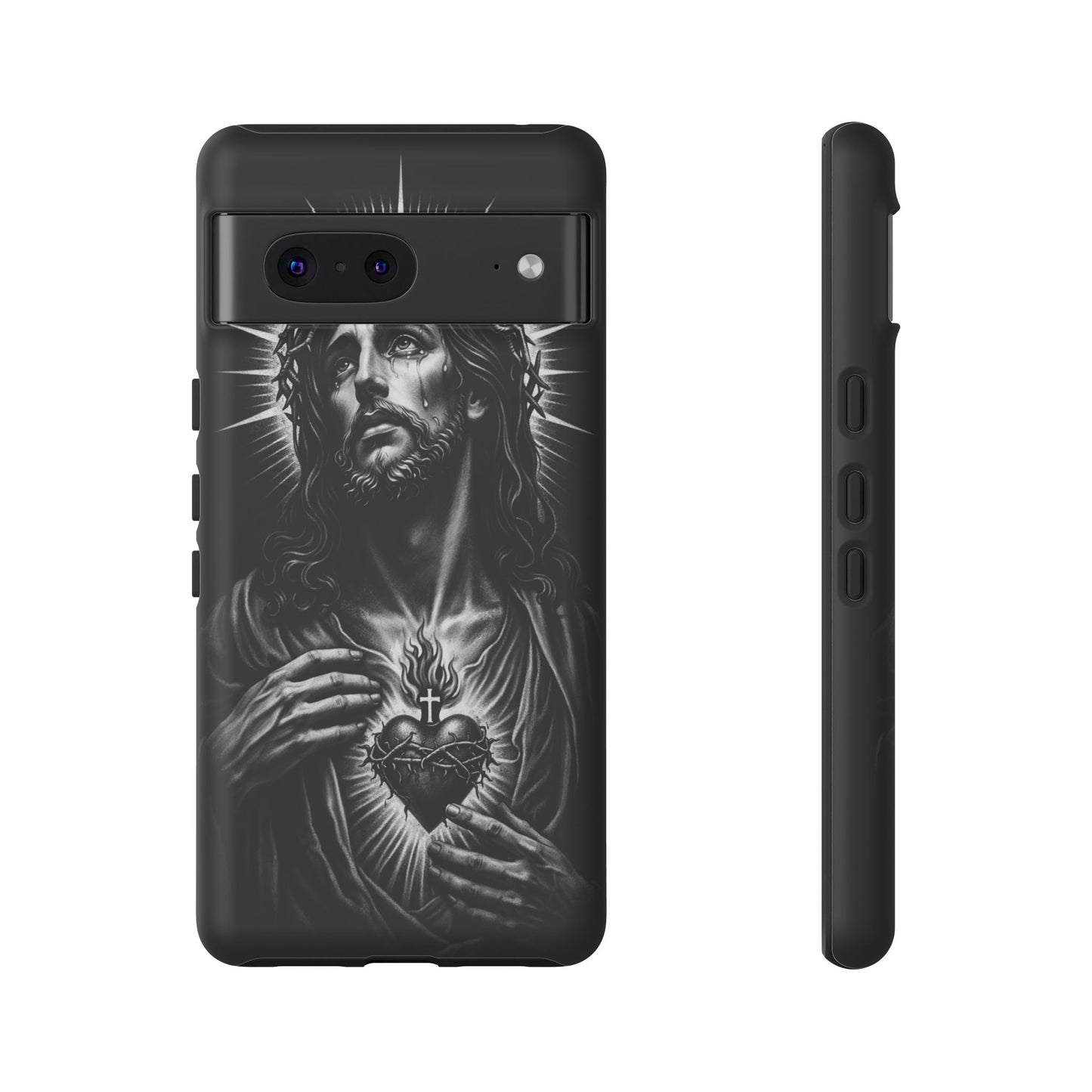 Jesus Sacred Heart Phone Case Black White Christian Faith Aesthetic