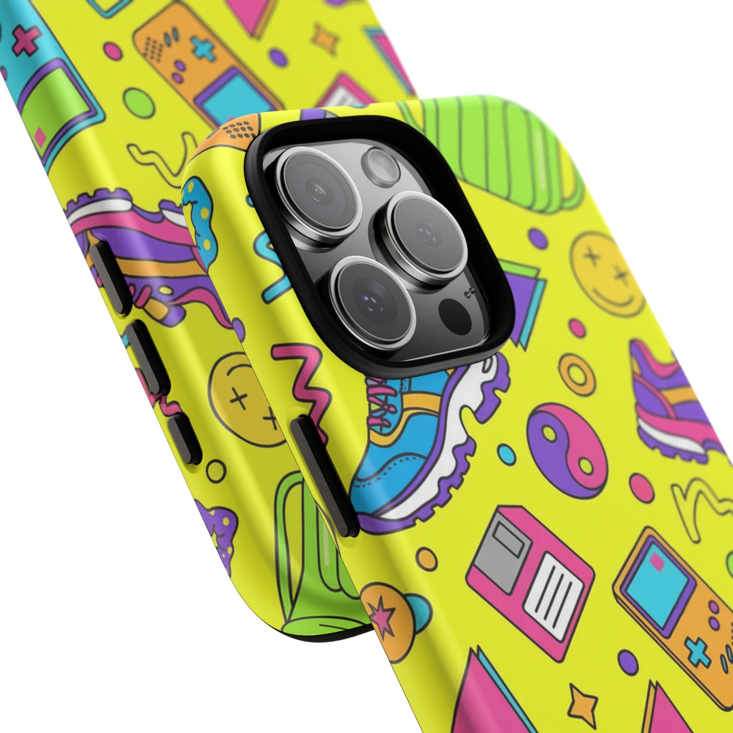 90s Retro Neon Phone Case – Y2K Nostalgia Colorful Icons Tough Protective Case