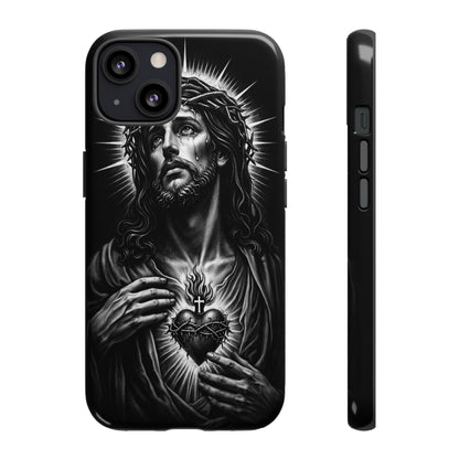 Jesus Sacred Heart Phone Case Black White Christian Faith Aesthetic
